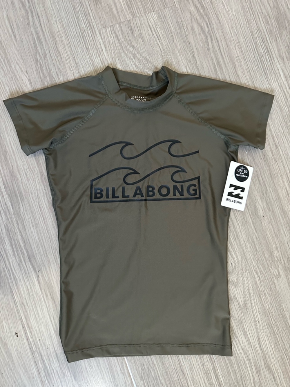 Women’s Billabong Olive Green Rash Guard UPF 50 with Black Logo